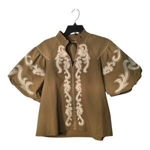 Women's size small "THML" boho-chic Split V-neck, mandarin-style business blouse